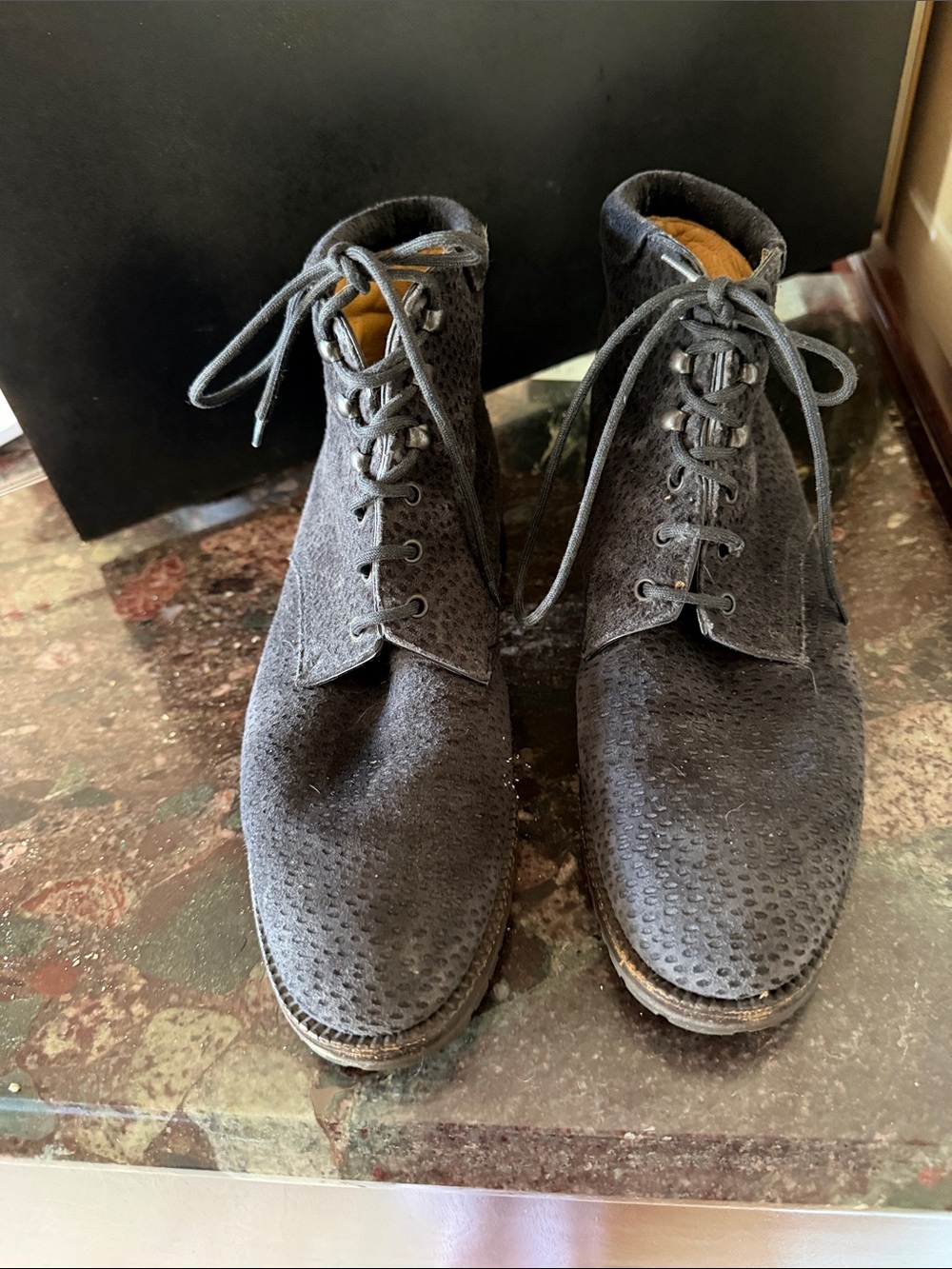 Woman’s Black Suede Lace-Up Ankle Boots - from Neiman Marcus